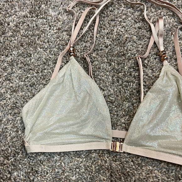 Savage X Fenty bralette tan gold shiny silver womens medium front closure - Picture 2 of 12
